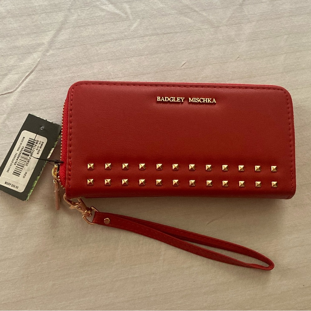 Badgley Mischka Red Studded Women's Wallet New With Tags - Picture 10 of 10